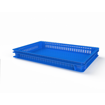 Ящик полимерный для полуфабрикатов перфорированные стенки сплошное дно (600х400х75), без крышки (Синий)